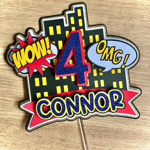 Comic book theme cake topper, Superhero theme cake decor, Cartoon cake topper, Birthday Cake Topper, Hero vs Villain party theme