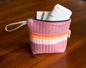 Small Quilted Bag, with gusset, pink, orange stripes