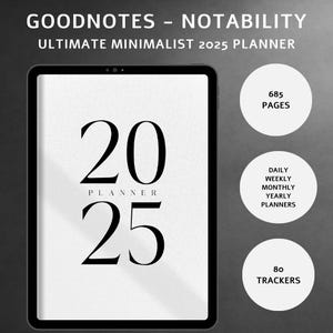Agenda quotidien premium minimaliste pour GoodNotes, Notability - Édition 2025 (4 versions : commence le lundi/dimanche, horizontal/vertical)