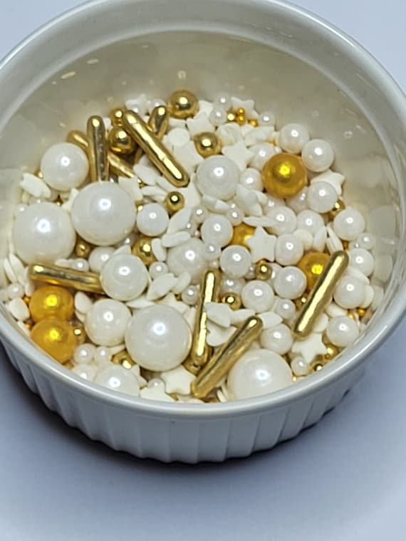 White and Metallic Gold Sprinkle Mix: Gluten-Free Baking Decoration