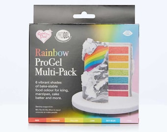 ProGel – Regenbogen-Multipack 6 x 25 g (Limettengrün, Orange, Rosa, Rot, Himmelblau und Gelb) Lebensmittelfarbe Vegan, Koscher, Halal