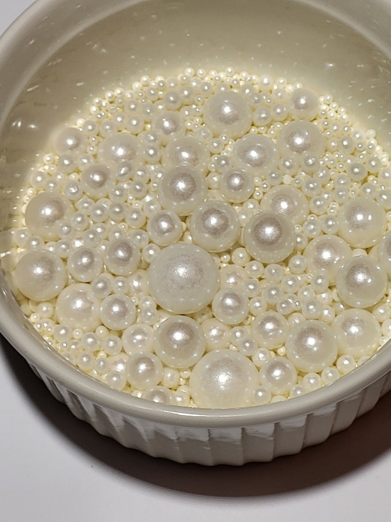 White Wedding Edible Pearls, Pearl Sprinkle Mix, Shimmery Sprinkles, Cake Decorations, Cupcake perfect for wedding Gluten Free, Vegan image 3