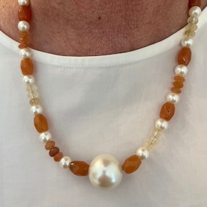 Yummy Carnelian with Pearl Fine Gemstone Beaded Necklace