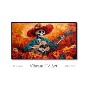 Dia de los Muertos TV Art, Halloween Frame TV Art, Day of the Dead Digital Painting, Skeleton Art for the TV, Colorful Tv Background
