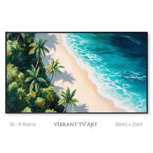 Tropical Beach Frame TV Art, Beach TV Art, Summer Art for the Tv, Beach Landscape Painting, Palm Trees, Digital Download
