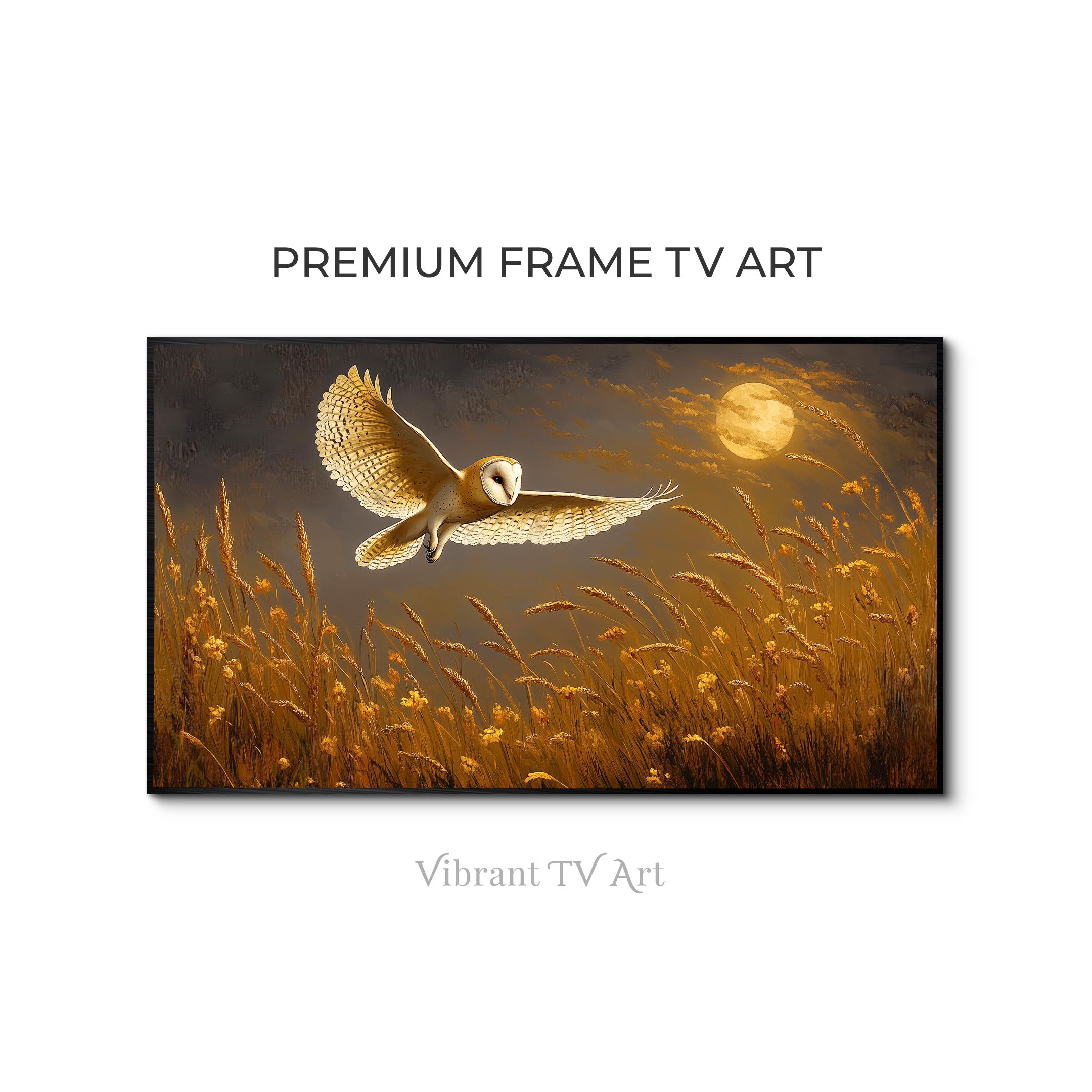 Barn Owl Painting for the TV / Owl Frame TV Art / Autumn Tv Art Download / Digital Owl Art / Owl Fly