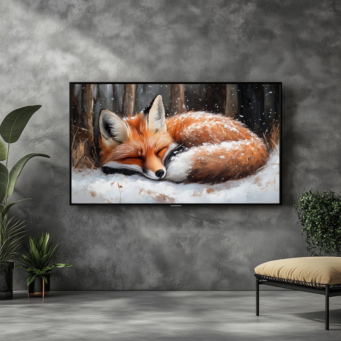 Red Fox Frame TV Art, Fox Painting Download, Fox TV Art, Digital Winter ...
