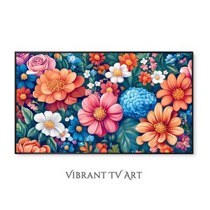 Bloemenlijst tv-kunst, bloemenkunst voor de tv, botanische bloemschilderij, lente frame tv-kunstwerk, kleurrijke tuin wilde bloemen digitale download
