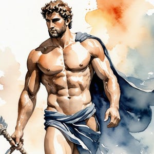 Heracles Watercolor Art Print: Greek Mythology Portrait (Digital Download)
