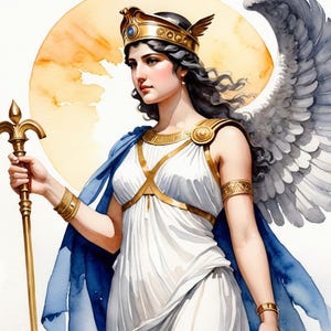 Athena Palada Watercolor Art Print: Greek Mythology Portrait (Digital Download