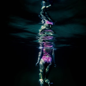 Underwater Swimming Woman Art Print: Dark Pool Photo (Digital Print)
