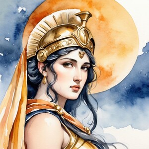 Athena Palada Watercolor Art Print: Greek Mythology Portrait (Digital Download)