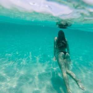 Underwater Swimming Woman Art Print: Ocean Seascape Photo (Digital Download)