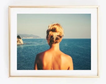 Woman Watching Ocean Photo Print: Seascape Wall Art (Digital Download)