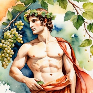 Dionysus Greek God of Wine Painting Greek Mythology Art Dionysus Watercolor Art Poster Dionysus Portrait Printable Wall Art