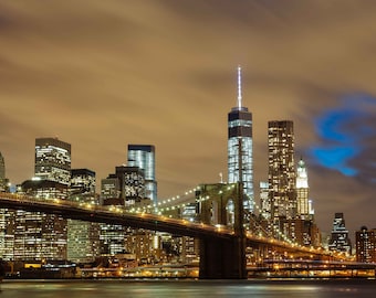Brooklyn Bridge Nightscape Photo Art Print: New York City Travel Poster (Digital Download)