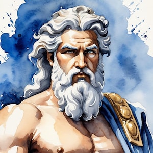 Zeus Gods Greek Mythology Painting Zeus Watercolor Art Poster Zeus Art Print God of the Sky Printable Wall Art Zeus Portrait