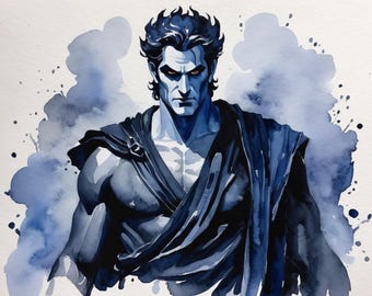 Hades Watercolor Portrait: Greek Mythology Art Poster (Digital Download)