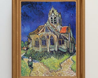 Vintage Church Painting Vincent van Gogh's The Church at Auvers -1890 Abstract Antique Wall Art