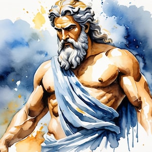 Zeus Gods Greek Mythology Painting Zeus Portrait Watercolor Art Poster Zeus Art Print God of the Sky Printable Wall Art God Zeus Art