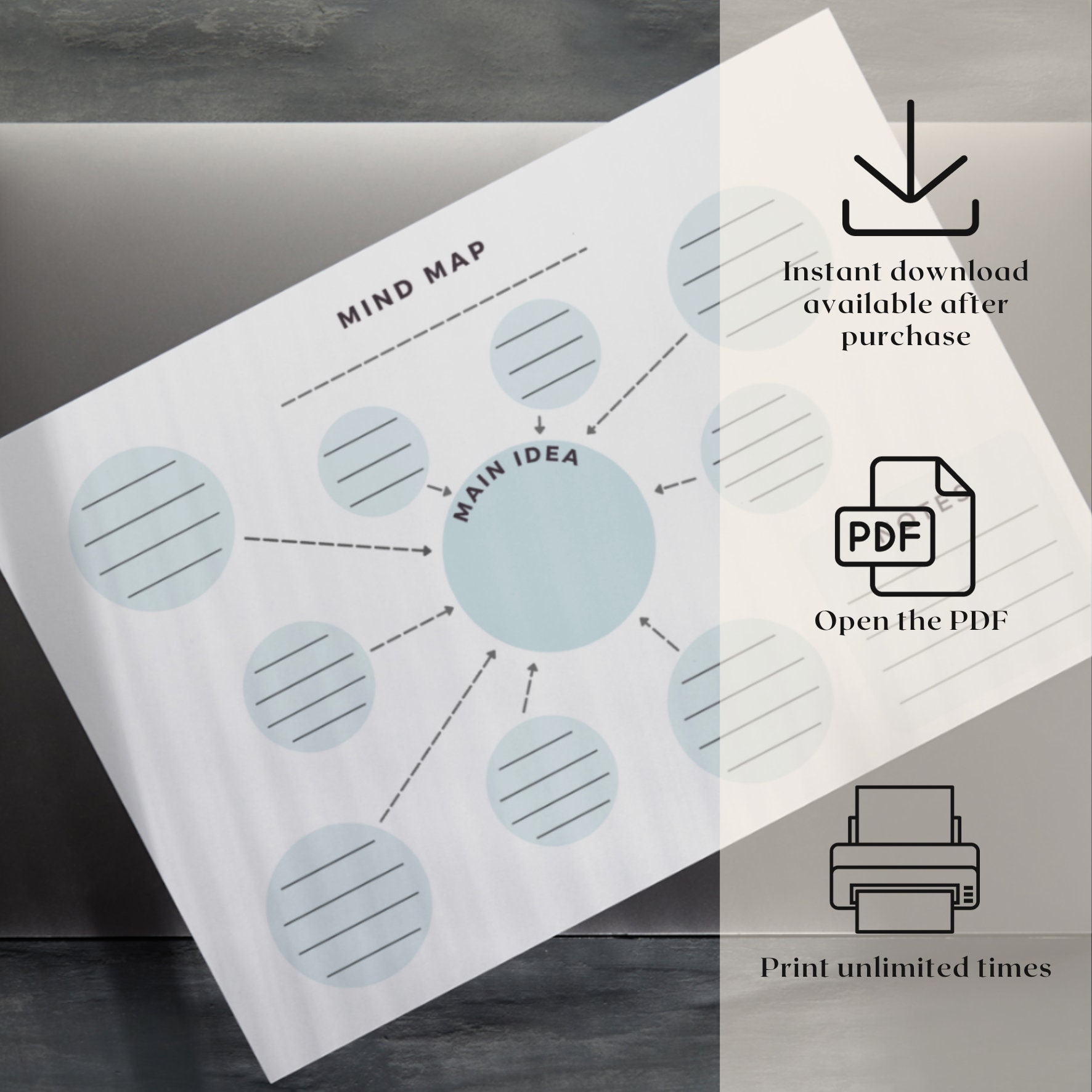 Mind Map Printable PDF A Minimalistic Mind Map Instant - Etsy