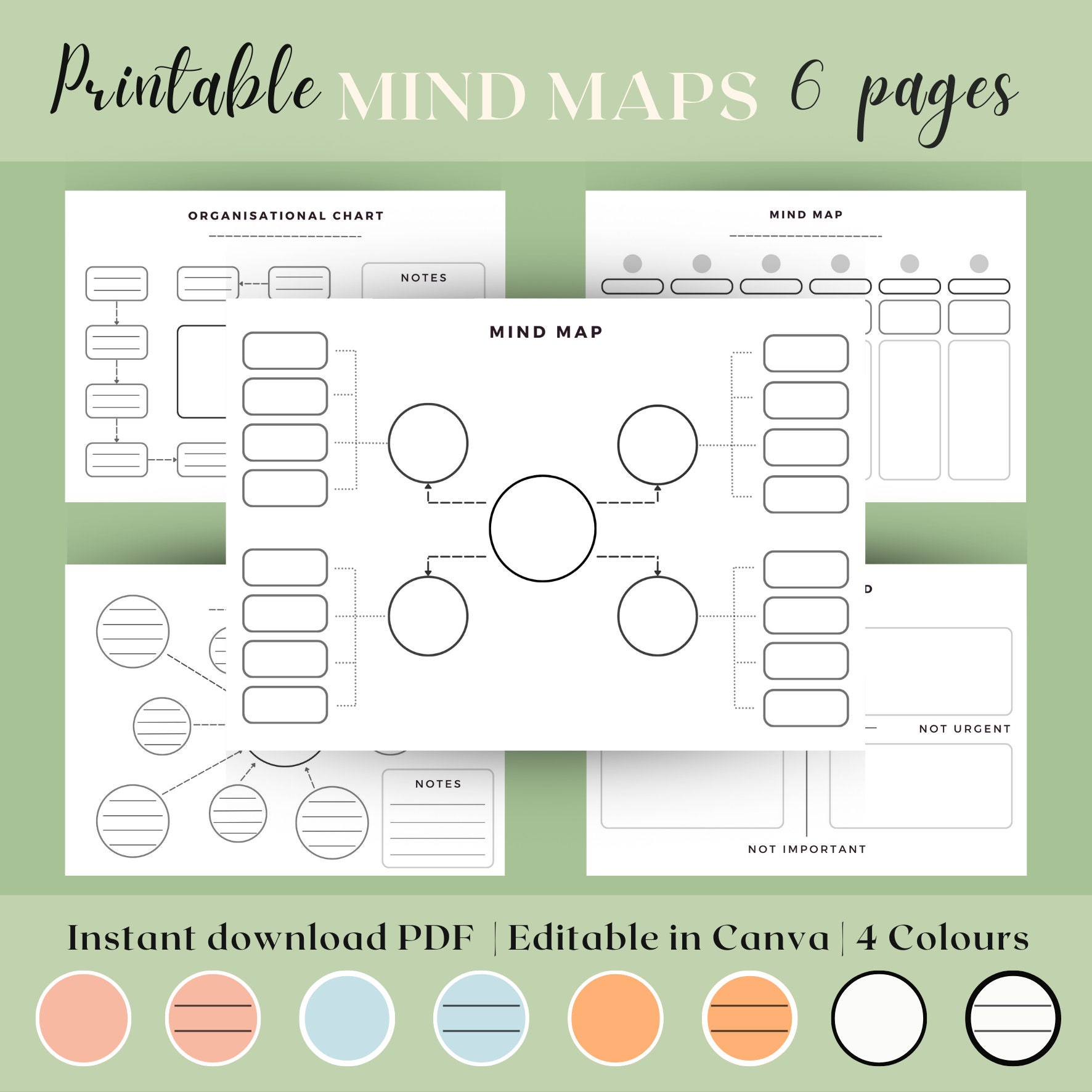 Mind Map Printable PDF A Minimalistic Mind Map Instant - Etsy
