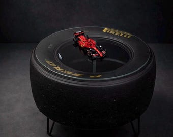Racing Tyre Coffee Table – Motorsport Furniture for Garage or Man Cave – Upcycled Racing Tyre Glass Table