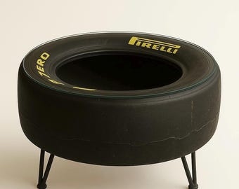 Racing Tyre Coffee Table – Motorsport Furniture for Garage or Man Cave – Upcycled Racing Tyre Glass Table