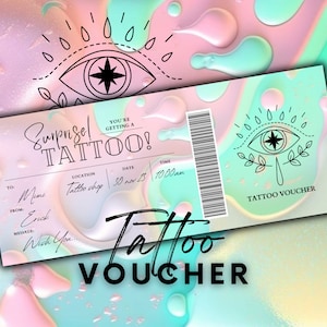 Tarjeta REGALO TATUAJE EDITABLE /Plantilla ticket tatuaje/Vale regalo tatuaje/Certificado regalo cumpleaños/Vale tatuaje sorpresa/Plantilla Inked Canva