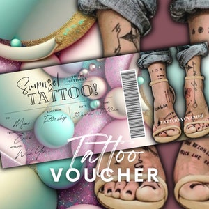 Tarjeta REGALO TATUAJE EDITABLE /Plantilla ticket tatuaje/Vale regalo tatuaje/Certificado regalo cumpleaños/Vale tatuaje sorpresa/Plantilla Inked Canva