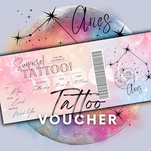 Tarjeta REGALO TATUAJE EDITABLE/Plantilla ticket tatuaje/Bono regalo tatuaje/Certificado regalo cumpleaños/Bono tatuaje sorpresa/Plantilla tatuaje Canva