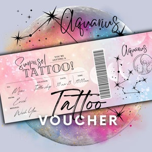 Tarjeta REGALO TATUAJE EDITABLE /Plantilla ticket tatuaje/Vale regalo tatuaje/Certificado regalo cumpleaños/Vale tatuaje sorpresa/Plantilla Inked Canva