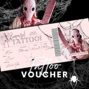 Cartão de presente de tatuagem EDITÁVEL | Modelo de bilhete de tatuagem | Vale-presente de tatuagem | Vale-presente de aniversário | Voucher de tatuagem surpresa | Modelo Canva com tinta