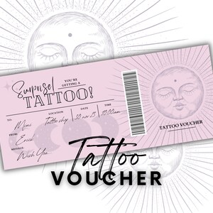 Cartão de presente de tatuagem EDITÁVEL | Modelo de bilhete de tatuagem | Vale-presente de tatuagem | Vale-presente de aniversário | Voucher de tatuagem surpresa | Modelo Canva com tinta