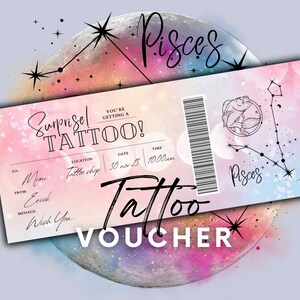 Tarjeta REGALO TATUAJE EDITABLE /Plantilla ticket tatuaje/Vale regalo tatuaje/Certificado regalo cumpleaños/Vale tatuaje sorpresa/Plantilla Inked Canva