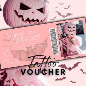 Cartão de presente de tatuagem EDITÁVEL | Modelo de bilhete de tatuagem | Vale-presente de tatuagem | Vale-presente de aniversário | Voucher de tatuagem surpresa | Modelo Canva com tinta
