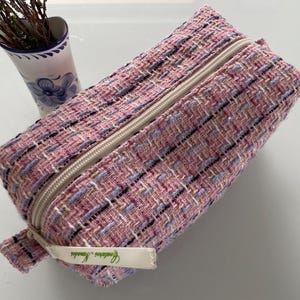 Estojo grande de tweed rosa / bolsa de maquiagem / bolsa de tweed rosa / presentes para ela / presente de dia das mães