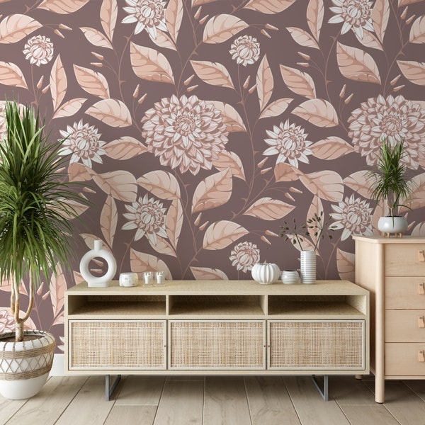 Taupe Floral Peel and Stick Wallpaper Etsy