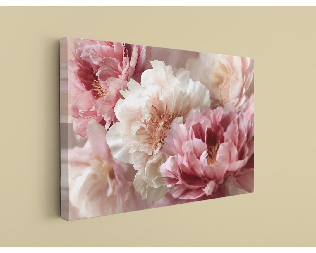 Pink Peony Wall Art, Blush Floral Canvas - Romantic Flower Print for ...