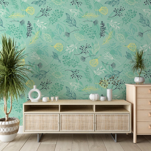 Elegant Flowers Leaf Peel and Stick Adhesive Wallpaper Removable Vinyl Wallpaper Wall Mural Wall Décor Room Prints Wall Hanging