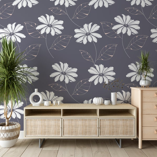 Daisy Flower Floral Leaf Flowers Peel and Stick Adhesive Wallpaper Removable Vinyl Wallpaper Wall Mural Wall Décor Room Prints Wall Hanging