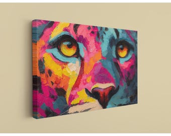 Colorful Leopard Canvas Wall Art, Abstract Big Cat Oil Painting Print - Vibrant Wildlife Decor, Modern Animal Eye Portrait for Home
