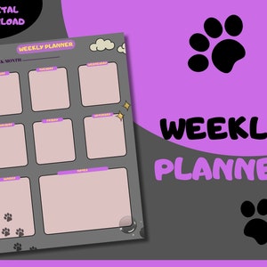 Cat Weekly Planner Printable, Daily/Weekly Tasks Template, Organizer, Productivity Planner, Fillable PDF, Classic Minimal, Us Letter