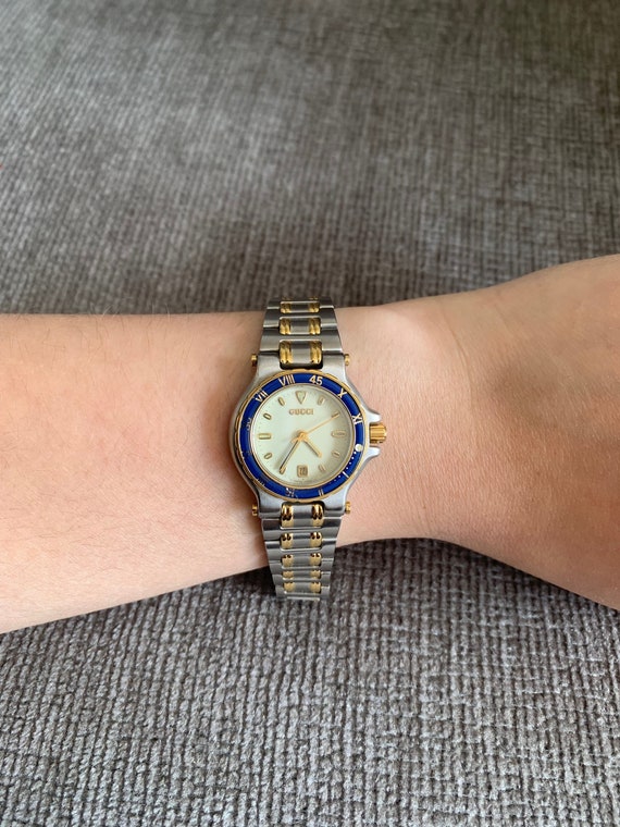 Gucci 9700L Two-Tone Blue Bezel Watch