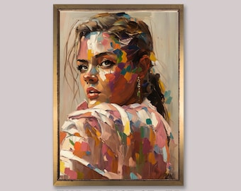 Schoonheid acryl portret schilderij - canvas kunst aan de muur vrouw - meisje kleurrijke penseelafdrukken voor thuis wanddecoratie