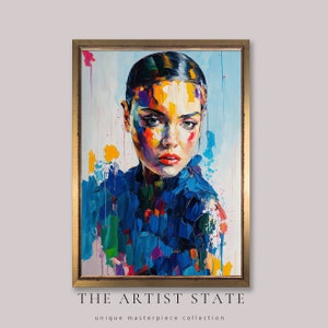 Abstract Lady Portrait Painting - Canvas Wall Art Woman - Girl Colorful Brush Prints for Home Wall Art Decoration