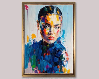 Abstract dameportret schilderij - canvas muurkunst vrouw - meisje kleurrijke penseelafdrukken voor thuismuurdecoratie