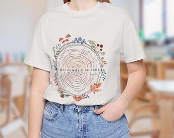 Nature Wildflower Shirt Gift for Montessori Teacher Tree Ring Mushroom Tee Play is the Work of the Child T-Shirt Nature School Custom Tshirt