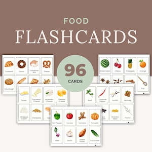 96 Food Flashcards Printable PDF Montessori Cards for Kids Preschool Food Groups Flash Cards Homeschool Learning Foods Teaching Materials