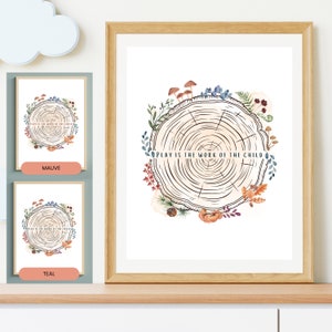 Le jeu est l'oeuvre de l'enfant, impression d'affiche Montessori à la maison, art mural pour chambre d'enfant, nature, fleurs sauvages, image pour enfant, espace d'apprentissage
